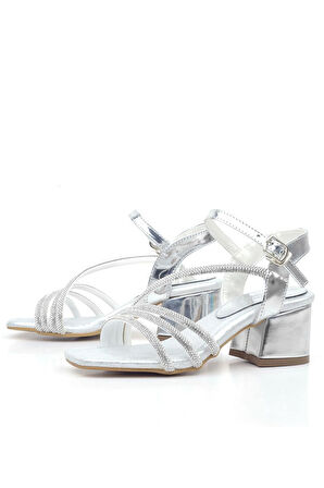 Moana Gümüş Taş Detaylı Kız Çocuk Topuklu Abiye Ayakkabı