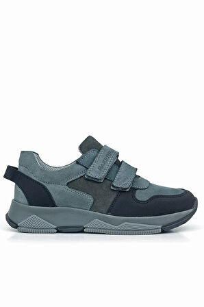 Rakerplus Hakiki Deri Koyu Gri Siyah Çocuk Cırtlı Sneakers Spor Ayakkabı
