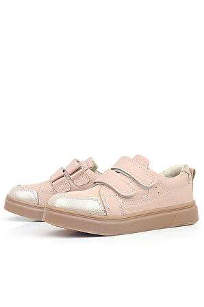 Rakerplus Pudra Simli Hakiki Deri Cırtlı Kız Çocuk Sneaker Ayakkabı