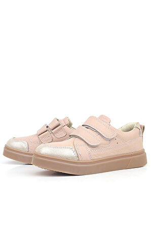 Rakerplus Pudra Simli Hakiki Deri Cırtlı Kız Çocuk Sneaker Ayakkabı