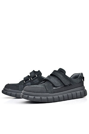 Rakerplus Hakiki Deri Siyah Nubuk Cırtlı Günlük Spor Çocuk Okul Ayakkabı