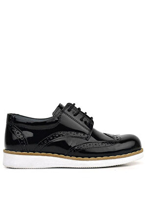 Rakerplus Hidra Hakiki Deri Siyah Rugan Bağcıklı Erkek Çocuk Klasik Ayakkabı