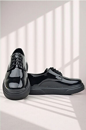 Rakerplus Derby Siyah Rugan Siyah Taban Çocuk Klasik Ayakkabı