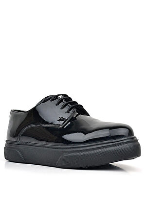 Rakerplus Derby Siyah Rugan Siyah Taban Çocuk Klasik Ayakkabı