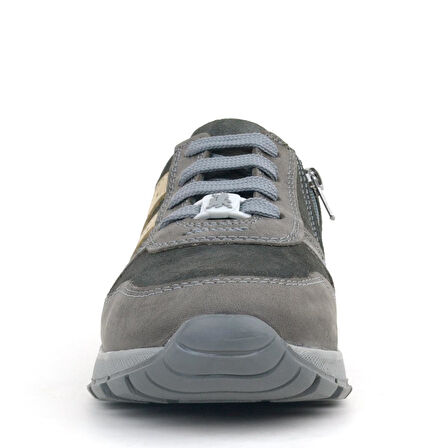 Rakerplus Deri Gri Kum Rengi Fermuarlı Sneaker Spor Ayakkabı
