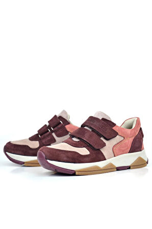 Rakerplus Hakiki Deri Pudra Bordo Çocuk Sneakers Spor Ayakkabı
