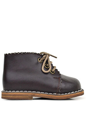 Rakerplus Handmade Hakiki Deri Kahverengi Bağcıklı Kız Bebek Bot