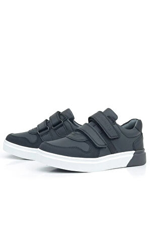 Rakerplus Hakiki Deri Siyah Beyaz Cırtlı Erkek Çocuk Sneaker