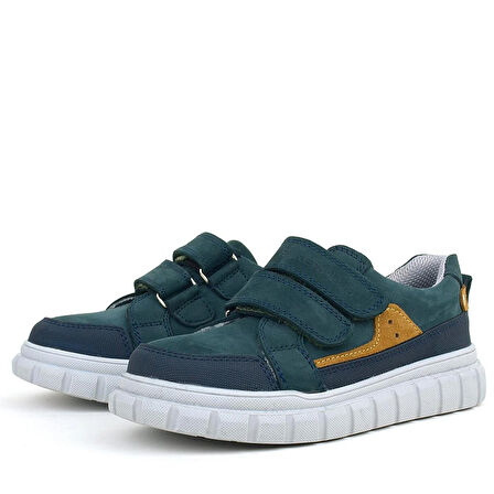 Rakerplus Hakiki Deri Koyu Yeşil Cırtlı Günlük Spor Çocuk Okul Ayakkabı