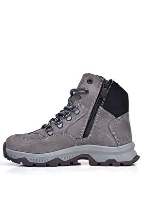 Rakerplus Hakiki Deri Gri Bağcıklı Fermuarlı Trekking Çocuk Bot