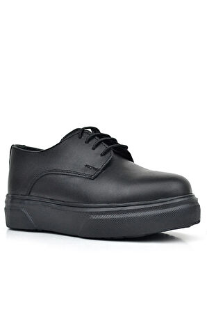 Rakerplus Derby Hakiki Deri Siyah Mat Yüksek Tabanlı Çocuk Klasik Ayakkabı