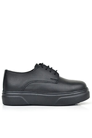 Rakerplus Derby Hakiki Deri Siyah Mat Yüksek Tabanlı Çocuk Klasik Ayakkabı