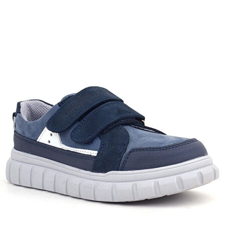 Rakerplus Hakiki Deri Lacivert Beyaz Cırtlı Çocuk Günlük Spor Okul Ayakkabı