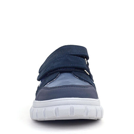 Rakerplus Hakiki Deri Lacivert Beyaz Cırtlı Çocuk Günlük Spor Okul Ayakkabı