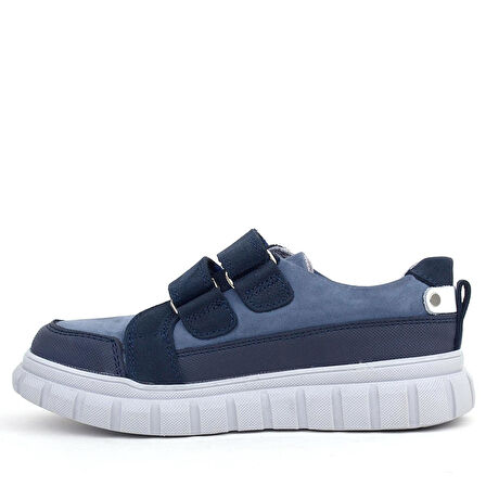 Rakerplus Hakiki Deri Lacivert Beyaz Cırtlı Çocuk Günlük Spor Okul Ayakkabı