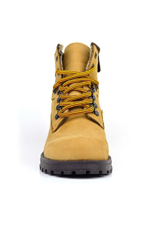 Rakerplus Hakiki Deri Sarı Kahve Bağcıklı Fermuarlı Çocuk Bot