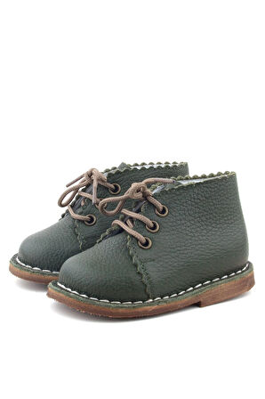 Rakerplus Handmade Hakiki Deri Haki Yeşil Bağcıklı Bebek Bot