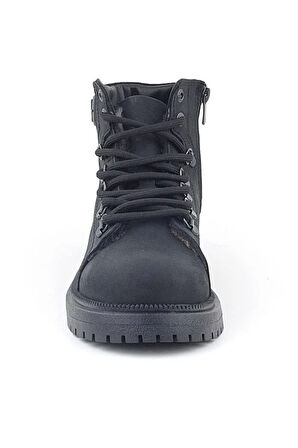 Gerçek Kürklü Hakiki Deri Siyah Nubuk Bağcıklı Fermuarlı Çocuk Kar Botu