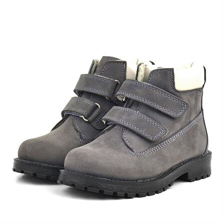 Rakerplus Neson Hakiki Deri Gri Cırtlı Kürklü Çocuk Bot