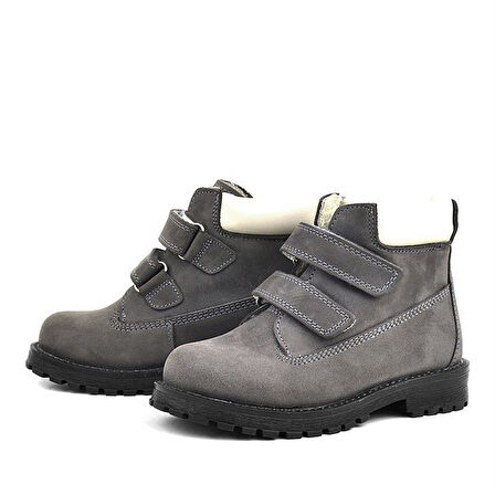 Rakerplus Neson Hakiki Deri Gri Cırtlı Kürklü Çocuk Bot