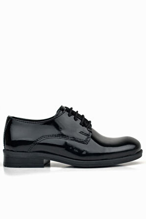 Rakerplus Hakiki Deri Siyah Rugan Bağcıklı Oxford Çocuk Okul Ayakkabısı