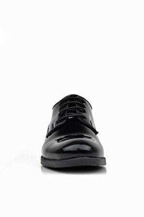 Rakerplus Hakiki Deri Siyah Rugan Bağcıklı Oxford Çocuk Okul Ayakkabısı