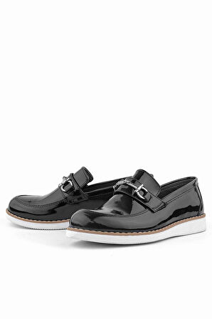 Rakerplus Hakiki Deri Siyah Rugan Loafer Çocuk Klasik Ayakkabı
