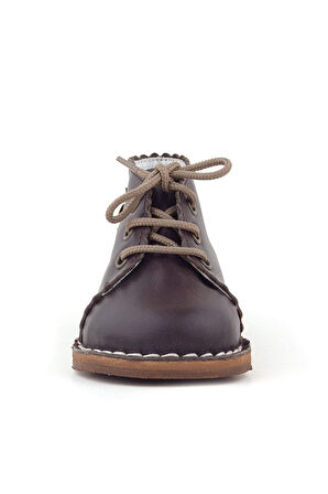 Rakerplus Handmade Hakiki Deri Kahverengi Çiçek Detaylı Bağcıklı Bebek Bot