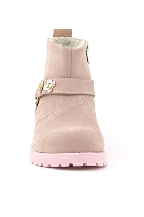 Rakerplus Chiron Hakiki Deri Pembe Fermuarlı Çiçekli Kız Çocuk Bot