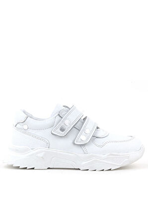 Rakerplus Hakiki Deri Beyaz Metal Detaylı Kız Çocuk Sneakers Ayakkabı