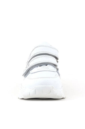 Rakerplus Hakiki Deri Beyaz Metal Detaylı Kız Çocuk Sneakers Ayakkabı