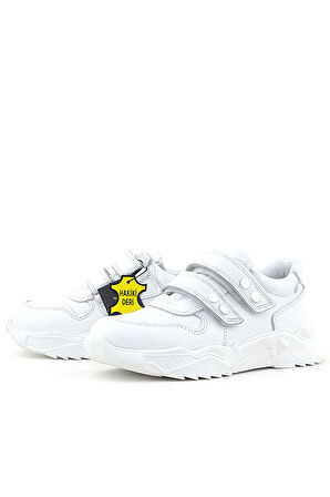 Rakerplus Hakiki Deri Beyaz Metal Detaylı Kız Çocuk Sneakers Ayakkabı