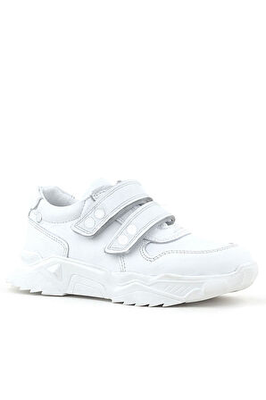 Rakerplus Hakiki Deri Beyaz Metal Detaylı Kız Çocuk Sneakers Ayakkabı