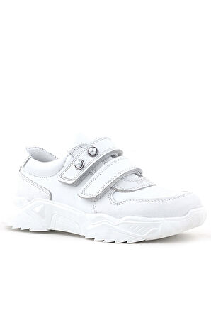 Rakerplus Hakiki Deri Beyaz Taşlı Kız Çocuk Sneakers Ayakkabı