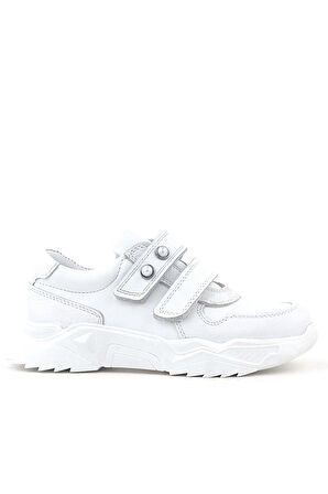 Rakerplus Hakiki Deri Beyaz Taşlı Kız Çocuk Sneakers Ayakkabı
