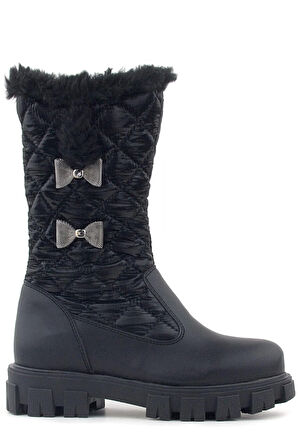 Rakerplus Siyah Uzun Fermuarlı Kurdeleli Kız Çocuk Yağmur Çizmesi