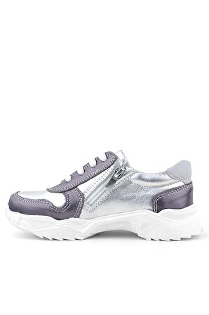 Rakerplus Hakiki Deri Platin Pembe Parlak Taşlı Kız Çocuk Sneakers Ayakkabı
