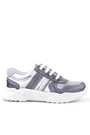 Rakerplus Hakiki Deri Platin Pembe Parlak Taşlı Kız Çocuk Sneakers Ayakkabı