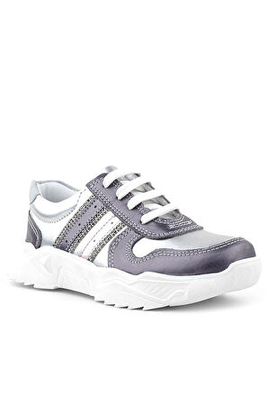 Rakerplus Hakiki Deri Platin Pembe Parlak Taşlı Kız Çocuk Sneakers Ayakkabı