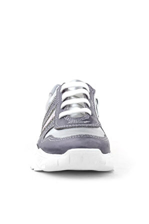 Rakerplus Hakiki Deri Platin Pembe Parlak Taşlı Kız Çocuk Sneakers Ayakkabı