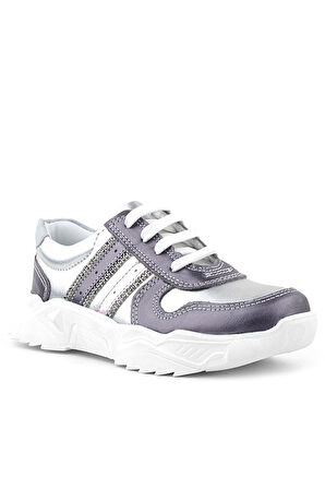 Rakerplus Hakiki Deri Platin Pembe Parlak Taşlı Kız Çocuk Sneakers Ayakkabı