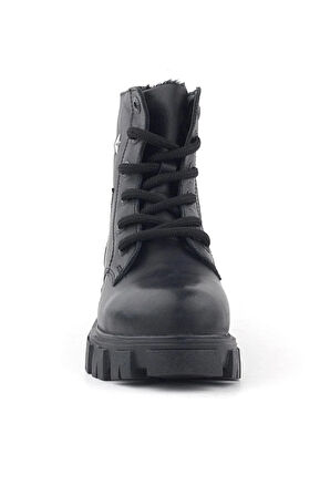 Rakerplus Siyah Bağcıklı Fermuarlı Metal Detaylı Kız Çocuk Bot