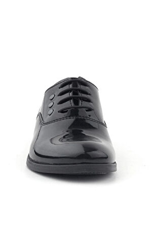 Rakerplus Smokin Siyah Rugan Bağcıklı Metal Detaylı Çocuk Klasik Ayakkabısı