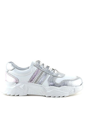 Rakerplus Hakiki Deri Gümüş Pembe Taşlı Kız Çocuk Günlük Ayakkabı