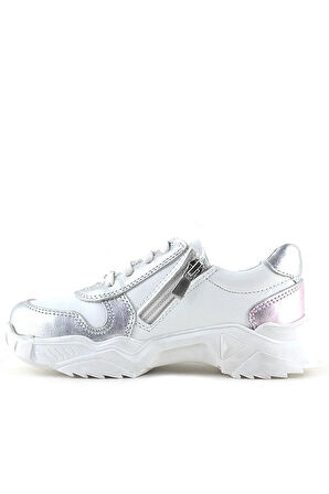 Rakerplus Hakiki Deri Gümüş Pembe Taşlı Kız Çocuk Günlük Ayakkabı