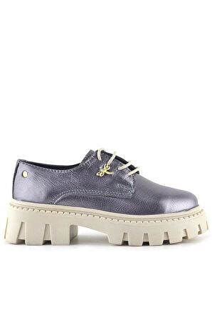 Rakerplus Platin Hakiki Deri Toka Detaylı Bağcıklı Kız Çocuk Günlük Ayakkabı