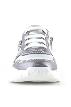 Rakerplus Hakiki Deri Platin Pembe Çiçek Metal Detaylı Kız Çocuk Spor Ayakkabı