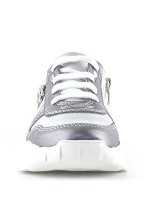 Rakerplus Hakiki Deri Platin Pembe Çiçek Metal Detaylı Kız Çocuk Spor Ayakkabı