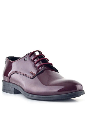 Rakerplus Bordo Rugan Bağcıklı Metal Detaylı Oxford Çocuk Klasik Ayakkabısı