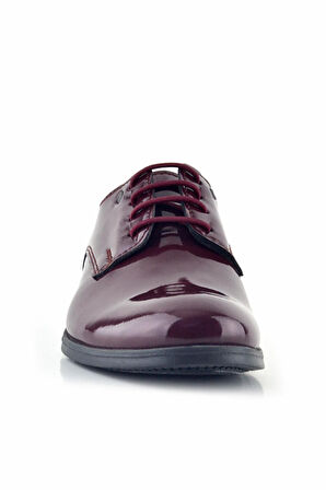 Rakerplus Bordo Rugan Bağcıklı Metal Detaylı Oxford Çocuk Klasik Ayakkabısı